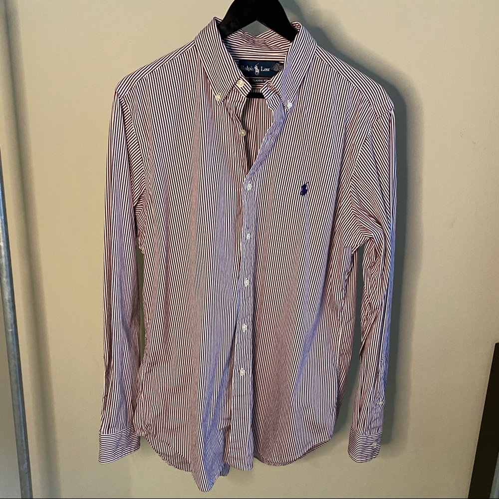 Ralph Lauren button up white w red stripes